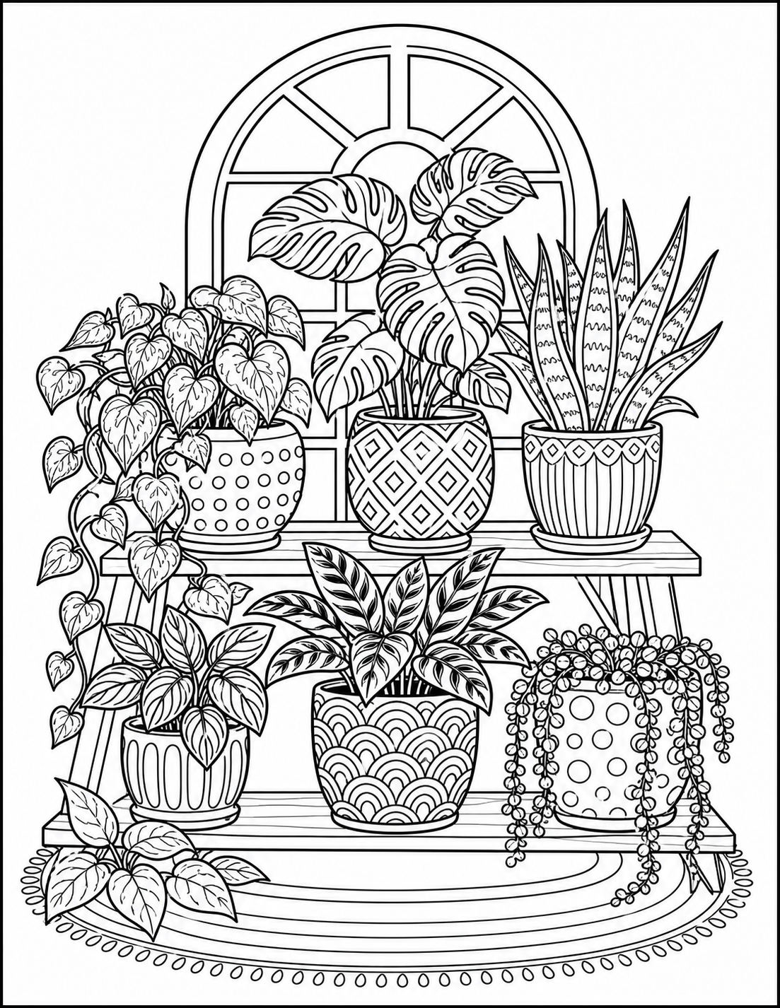 Botanical Still Life: Houseplants and Patterned Pots printable coloring page preview