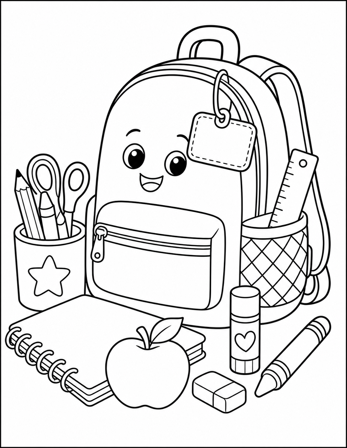 School Supplies and Backpack Coloring Page printable coloring page preview