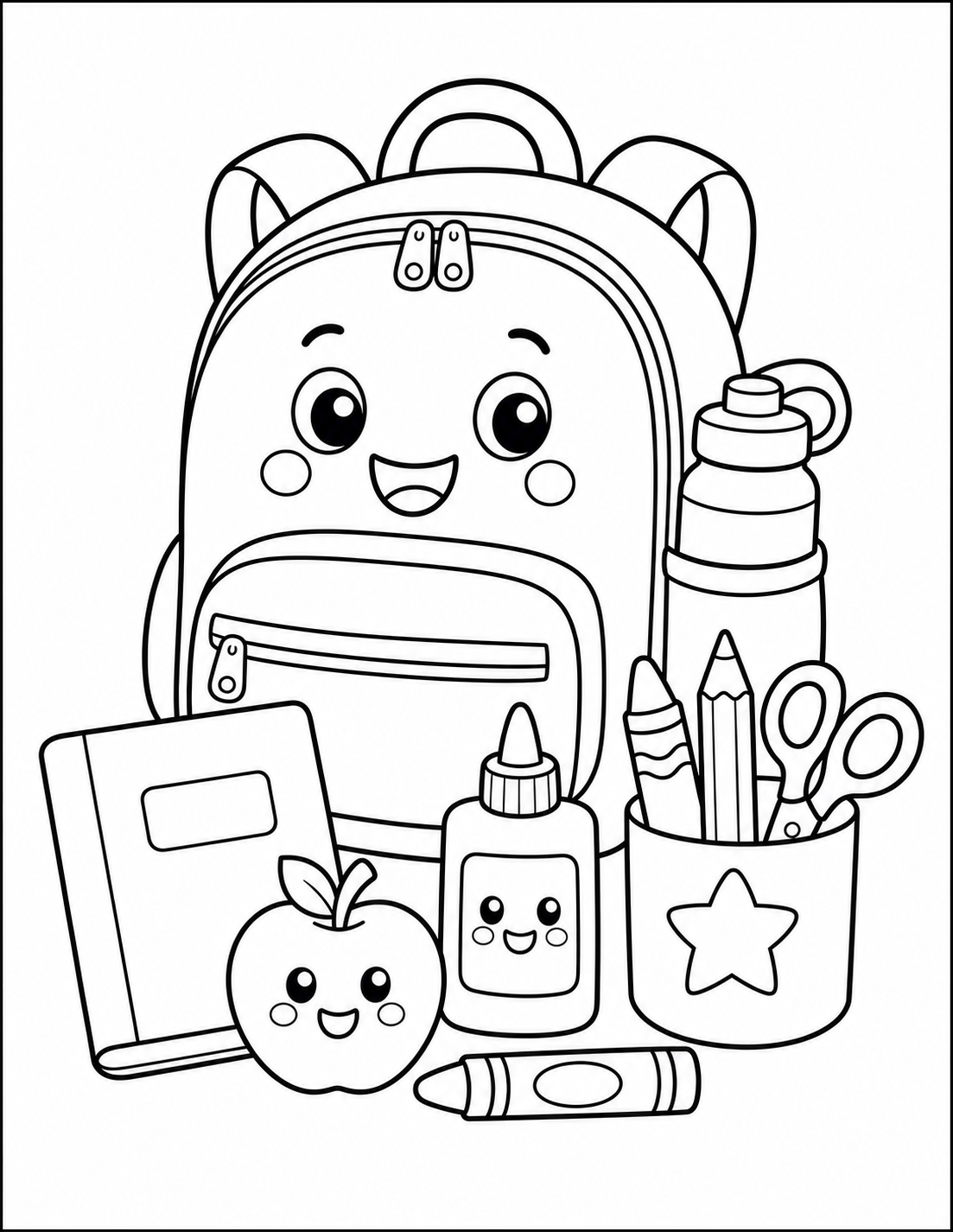 Backpack & School Supplies — Toddler Back-to-School Coloring Page printable coloring page preview