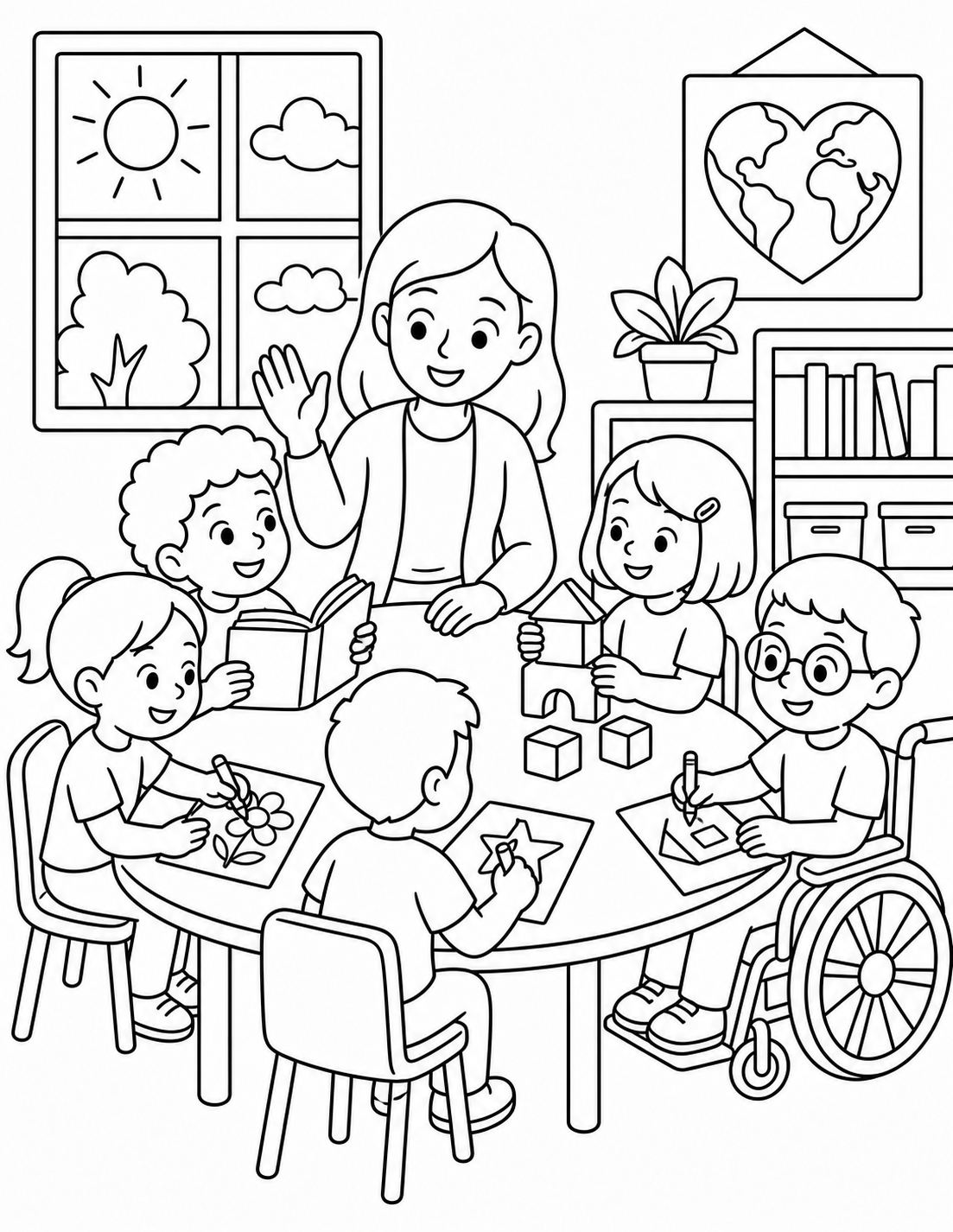 Classroom Welcome — Back-to-School Coloring Page for Elementary Students printable coloring page preview